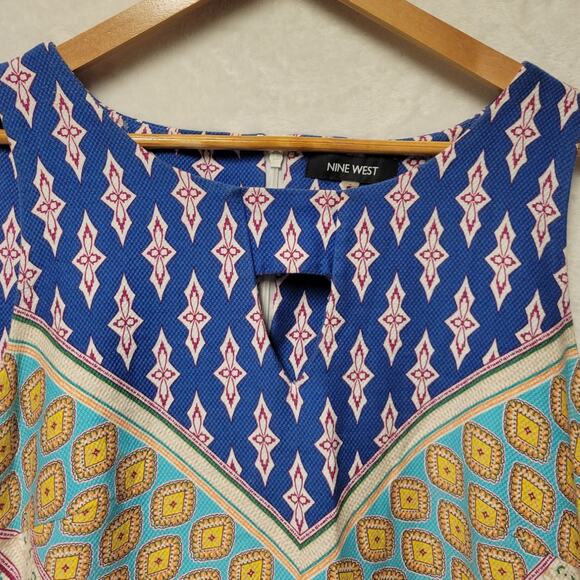 Contrast Print Midi Dress Pockets Geometric 70s Mod Groovy Summer Vacation Sz 16 - Picture 2 of 6